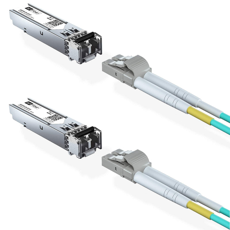 2 Pack of SFP Transceiver Multimode Gigabit Mini-GBIC Module Bundle with 1meter OM3 LC to LC Fiber Patch Cable, 1000Base-SX Compatible for HPE ProCurve J4858C