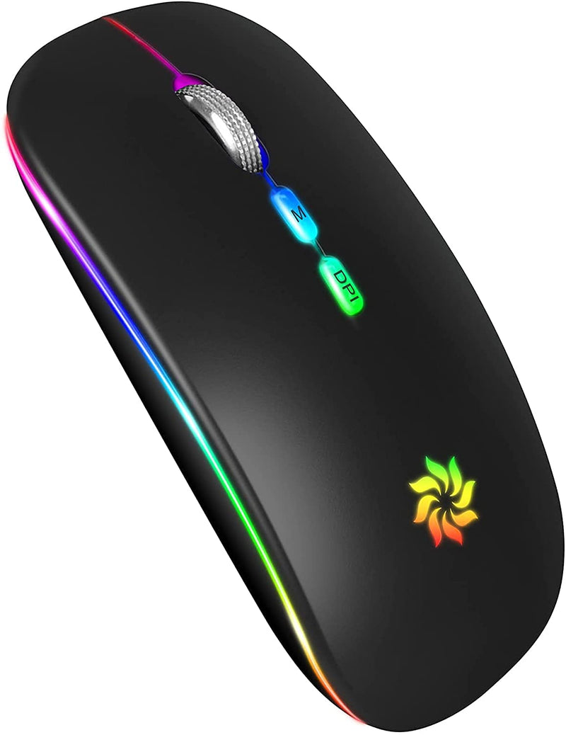 LED Wireless Mouse Slim Silent Mouse 2.4G Rechargeable Wireless Computer Mouse Wireless Mouse for Laptop, MacBook, iPad, Chromebook, with USB & Type-c Receiver Black with LED Backlit