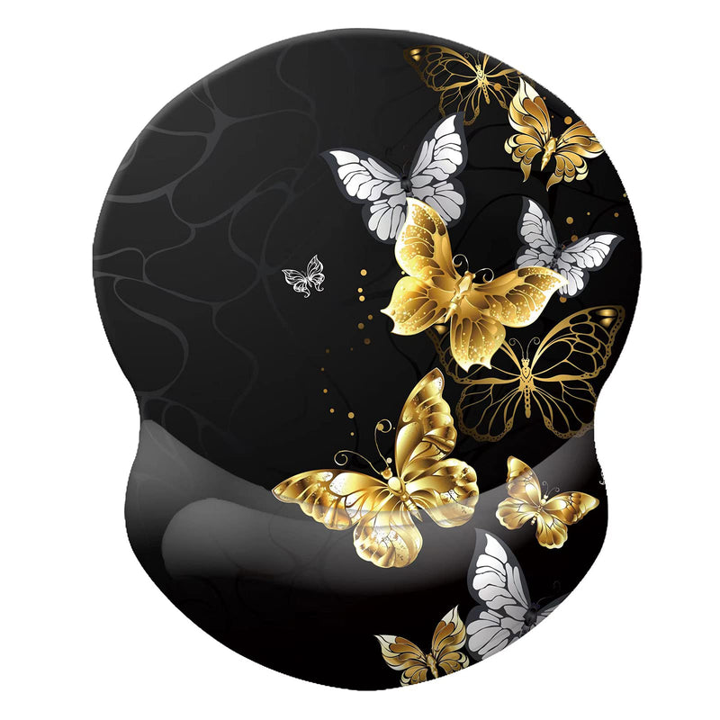 Boutilon Wrist Mouse Pad, Non-Slip Ergonomic Mouse Pad with Gel Wrist Rest Support, Gaming Mouse Pad 8.7 x 7.5 inches Pad for Computer, Laptop, Home, Office (Golden Butterfly) A-Golden Butterfly