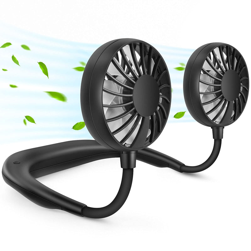 RJVW Portable Neck Fan, Hand Free Personal Hanging Neck Sports Fan USB Rechargeable (3 Speed Adjustable) Wearable Cooling Head Fan,360 Degree Free Rotation for Traveling, Sports, Office, Reading Full Black