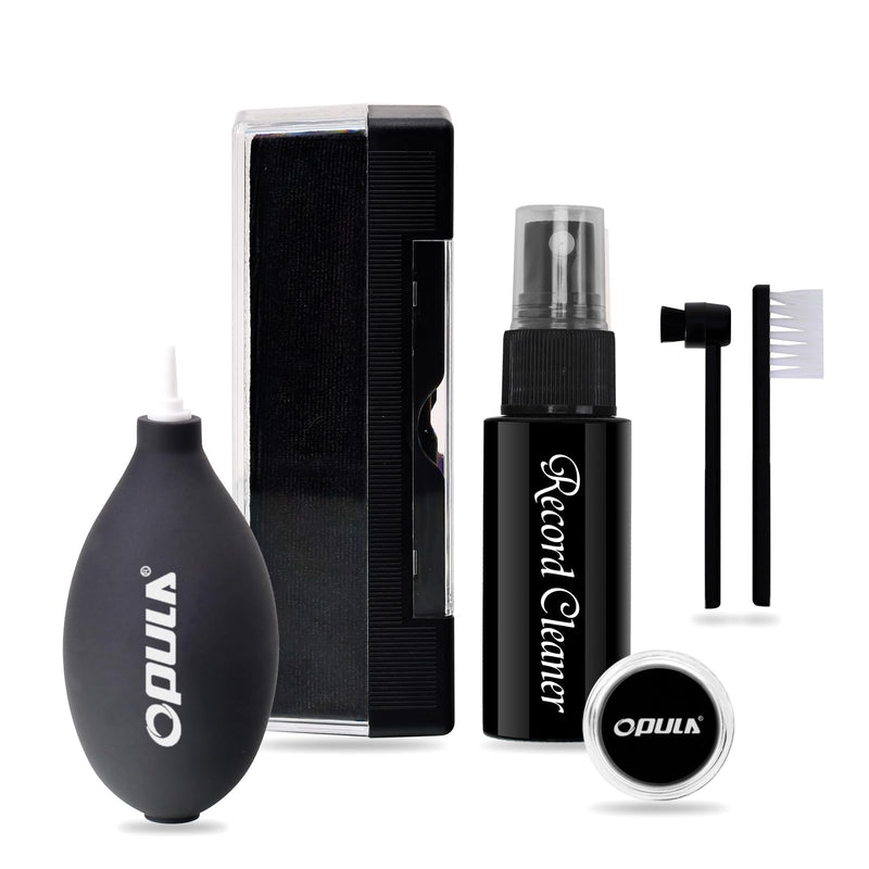 Vinyl Record Cleaner Kit - OPULA 6PCS Vinyl Records Cleaning Kit for Records Albums - Soft Velvet Record Brush, Air Blower, Turntable Stylus Gel, Cleaning Liquid, Stylus Brush, Brush for Velvet
