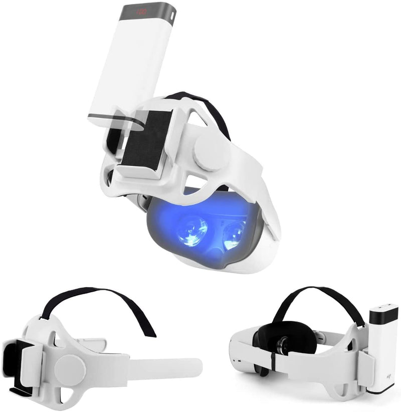 Elite Strap for Oculus Quest 2 Replacement Head Strap Accessories Balance Weight with Power Bank Holder by X-Home (White) White