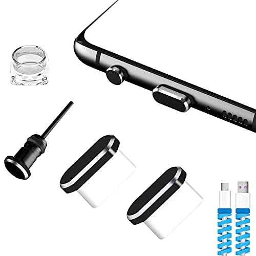 USB Type C Dust Plugs Charging Port Cover Caps with Cable Protectors 2 Pack Compatible with Samsung Galaxy S23/S22/S21/S20+ Ultra/Z Flip 4/Z Fold 4 Pixel OnePlus (Black) Black