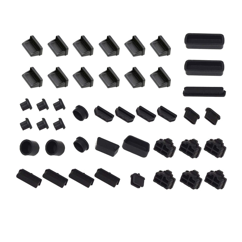 Anti Dust Plug,HFEIX Silicone Cap Computer Port Cover PC Interface Stopper Socket Protecor Kit Black (black 44) black 44