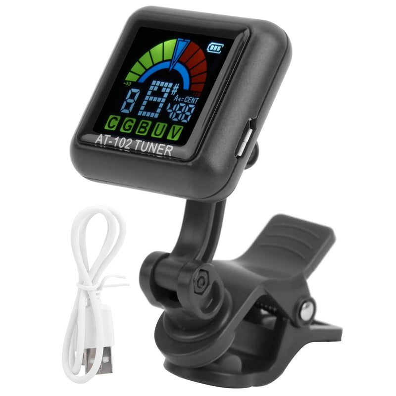 Guitar Tuner Clip On Violin Tuner USB Rechargeable with Color Display for Acoustic Electric Guitar Bass Ukulele Viola All Instruments(AT-102 Black) AT-102 Black