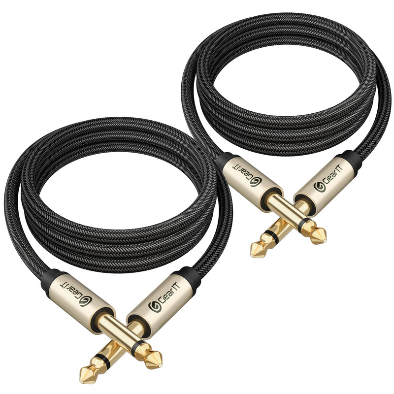 GearIT Guitar Instrument Cable (3ft 2-Pack) 1/4 Inch to 1/4 inch TS Straight Male to Male 6.35mm Mono Jack with Alloy Connector and Nylon Braid 3 Feet (2-Pack) Black