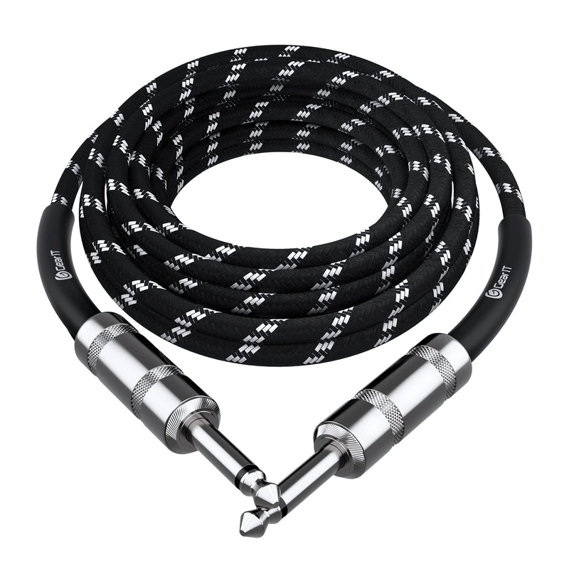 GearIT Audio Instrument Cable (15ft) 1/4 Inch to 1/4 inch Straight Male to Male for AMP Cord, Bass and Electric Guitar - Black/White 15 Feet