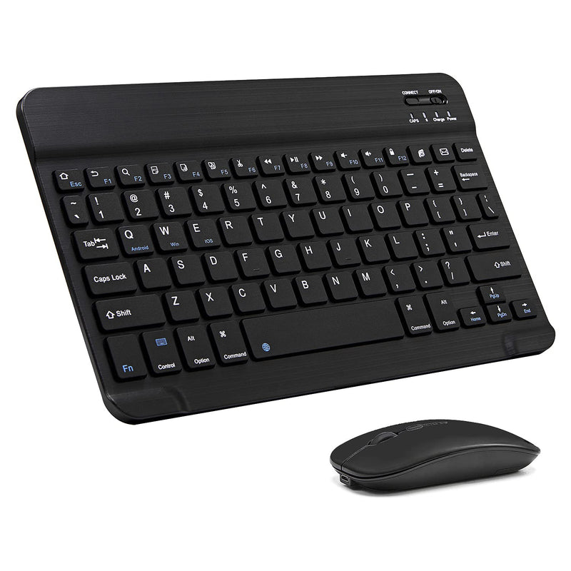 Ultra-Slim Bluetooth Keyboard and Mouse Combo Rechargeable Portable Wireless Keyboard Mouse Set for Apple iPad iPhone iOS 13 and Above Samsung Tablet Phone Smartphone Android Windows (Black) Black