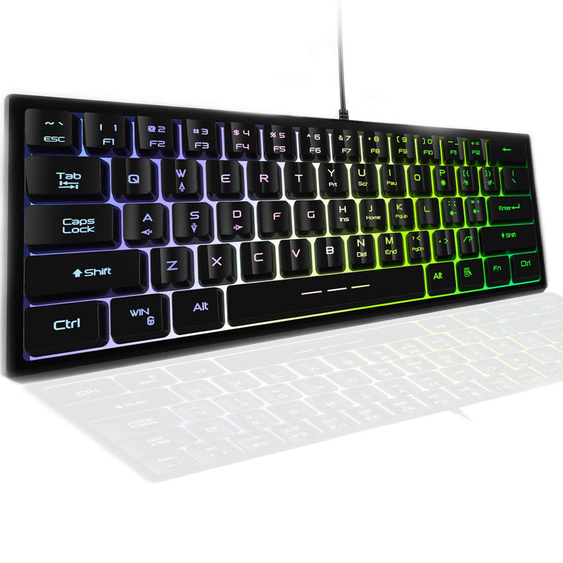 Gaming Keyboard, 61 Keys Backlit 60% RGB LED Rainbow Backlit USB Wired Gaming Gears, Mechanical Feeling Keyboard for PC Mac PS5 PS4 Xbox Gamer, Typist, Travel.