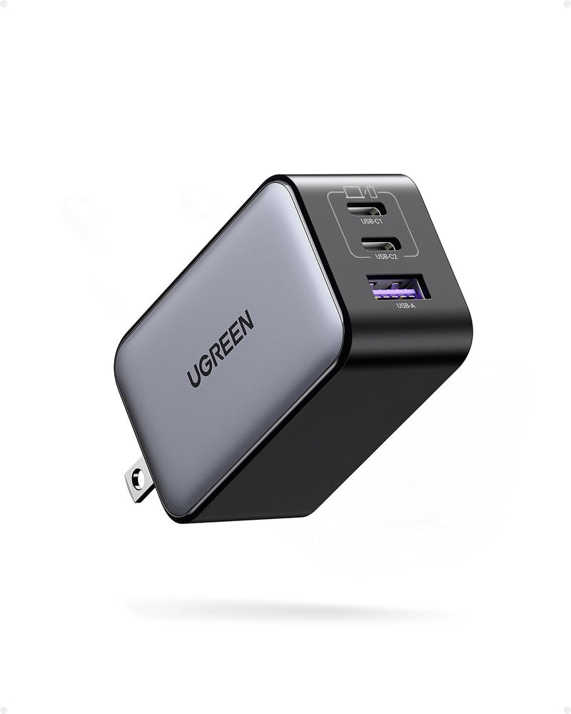 UGREEN 65W USB C Charger, Nexode 3 Ports GaN Fast Charger Block, Compact Foldable Wall Charger for MacBook Pro/Air, iPhone 15 Pro Max/14/13, iPad Pro, Galaxy S24/S23, Pixel 8, Steam Deck (Black) Black