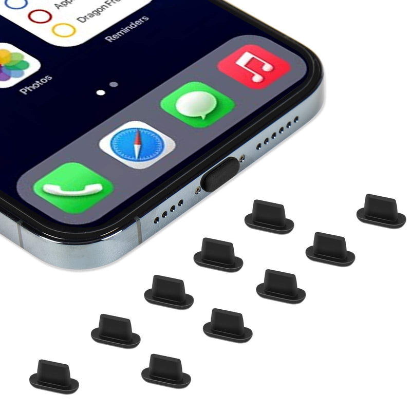 CaseBuy 10x Anti Dust Plugs Compatible with iPhone 14, 14 Pro Max, 13, 13 Pro, 12, 12 Pro Max, 11, 11 Pro, X, XS, XR, 8, 7, iPhone Charging Port Dust Cover | Silicone iPhone Dust Plugs, Black 10PACK