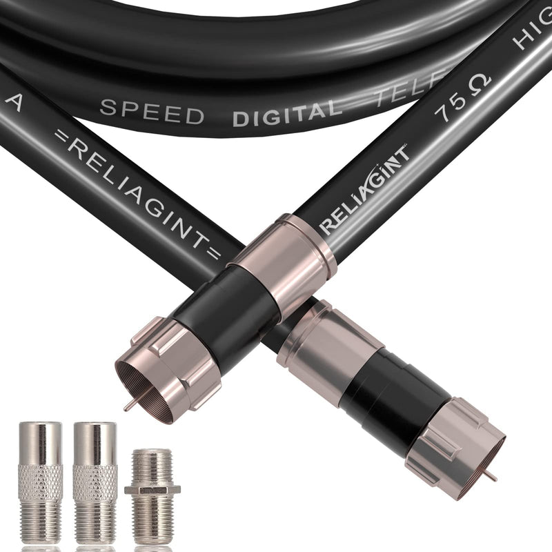 50FT RG6 Coaxial Cable with F Connector, F81 Female Extender Adapter, Low Loss High Speed Coax Cable Cord Extender for HD TV, Dish, Satellite, Antenna, TV Cable (50Feet, Black) 50 FT