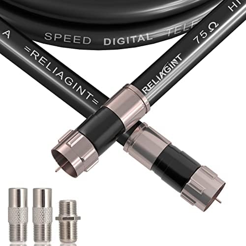 30ft TV Cable Wire Black RG6 Coaxial Cable with F Connector, F81 Female Extension Adapter, Low Loss High-Speed Coax Cable Cord Extender for HD TV, Dish, Satellite, Antenna, TV Cable 30' 30 FT