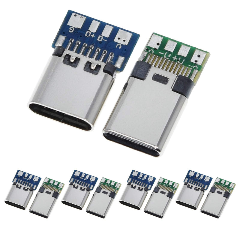 ANMBEST 10PCS USB 3.1 Type C Connector 24 Pins Male Female Plug Socket Receptacle Adapter to Solder Wire & Cable 24P PCB Board Support Module Male+Female