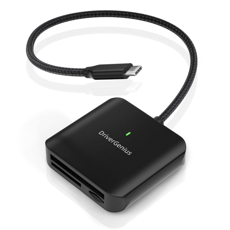 DriverGenius HB080 | 3-in-1 Compact Flash (CF-I) Card Reader USB-C UHS-II SD/MicroSD Card Reader for DSLR Camera - Metal, Win & Mac