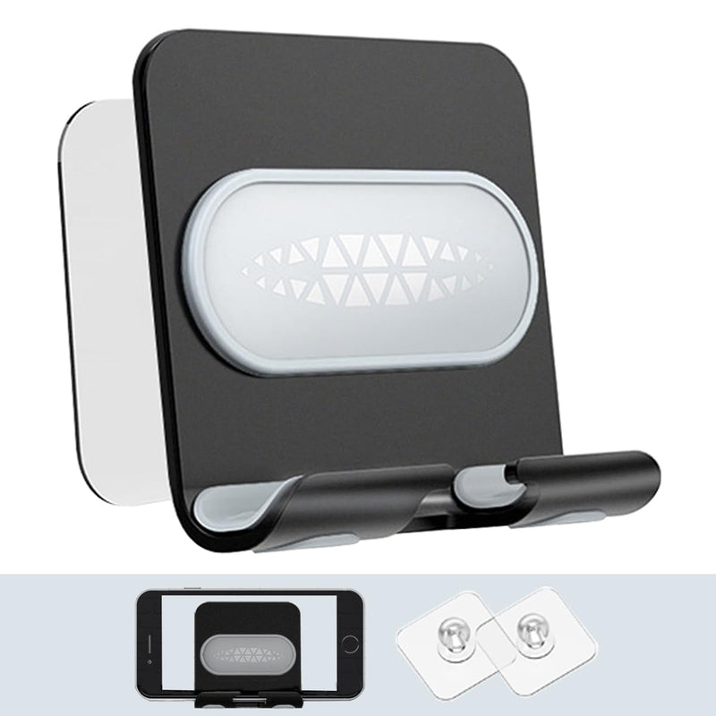 Shower Phone Holder with 2PCS Adhesive Stickers,Wall Mount Phone Stand for Bathroom,Kitchen,Office and More,Compatible with Smartphone(Black-Gray) Black-Gray