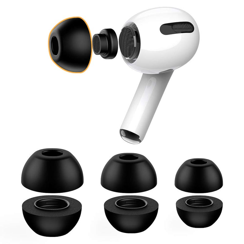 [AUSTRALIA] - Lanwow Premium Memory Foam Tips for AirPods Pro & AirPods Pro 2. No Silicone Eartips Pain. Anti-Slip Eartips. Fit in The Charging Case, 3 Pairs (S/M/L, Black) Foam Tips Black 