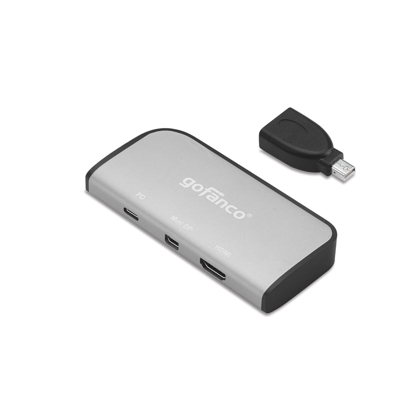 gofanco USB-C Dual Video Xpanding (VXP) with PD 3.0 Charging – DP Alt Mode Required, Thunderbolt 3 Compatible, Dual Monitor Panoramic 3840x1080 View Adapter - USB C to mDP/DP & HDMI - Windows & macOS