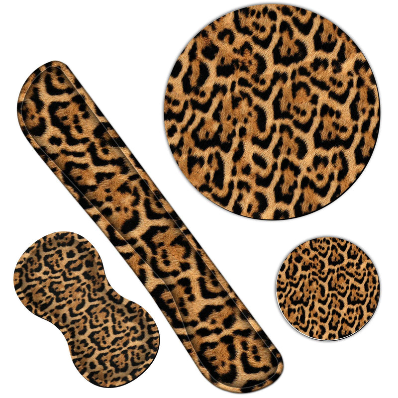 Ergonomic Keyboard Wrist Rests Gel Memory Foam Mouse Pad with Round Mousepad + Coasters, Wrist Support Set with Non Slip Base for Gaming Office Laptop Easy Typing & Pain Relief, Leopard Print