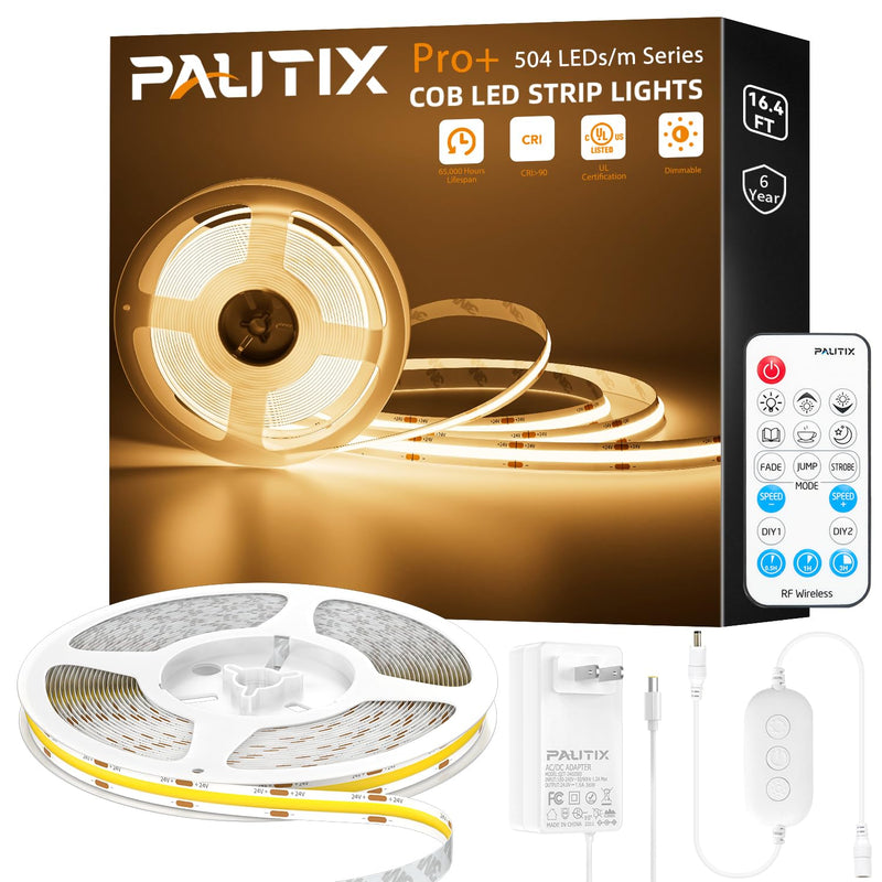 [AUSTRALIA] - PAUTIX Warm White LED Strip Light 24V LED led Light Strip with Remote,3000K Super Bright 16.4ft/5m cob led Strip Light Dimmable Timer for Bedroom,Kitchen,Mirror,Cabinet,Shelf 16.4ft 3000K(Upgraded) 