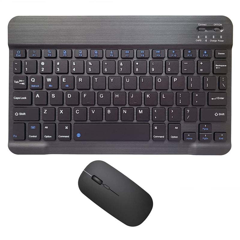 Rechargeable Bluetooth Keyboard and Mouse Combo Ultra-Slim Portable Compact Wireless Mouse Keyboard Set for Android Windows Tablet Cell Phone iPhone iPad Pro Air Mini, iPad OS/iOS 13 and above (Black) Black