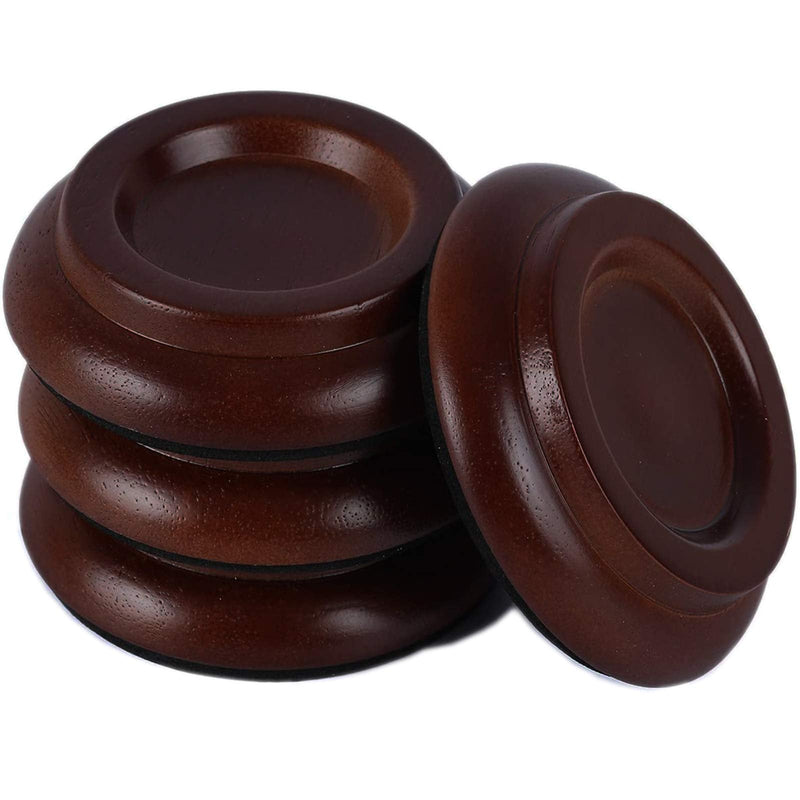 QJFCare 4Pcs Piano Caster Cups Grand Upright Piano Wheels Feet Floor Protectors, Solid Wood Casters Cups Wood Sliders Caster Pads with Non-Slip & Anti-Noise Foam Set of 4, Brown