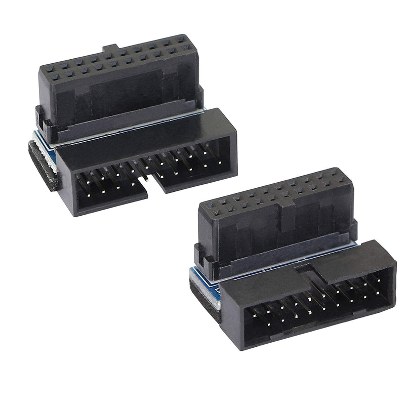 Right Angled USB 3.0 20-pin Male to Female Extension Adapter,Gelrhonr Desktop Motherboard 90 Degree Angled USB 3.0 19-Pin Motherboard Internal Header-Black 2PCS