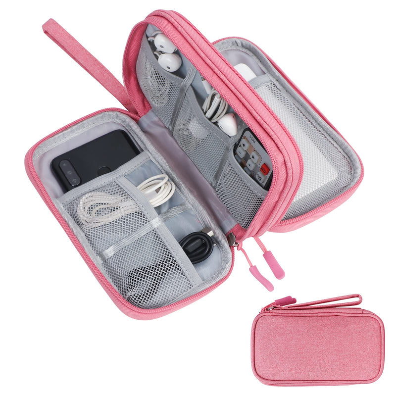 Skycase Travel Cable Organizer,Electronics Accessories Cases, All-in-One Storage Bag,[Waterproof] Accessories Carry Bag for USB Data Cable,Earphone Wire,Power Bank, Phone,Pink Pink Double Layer-M