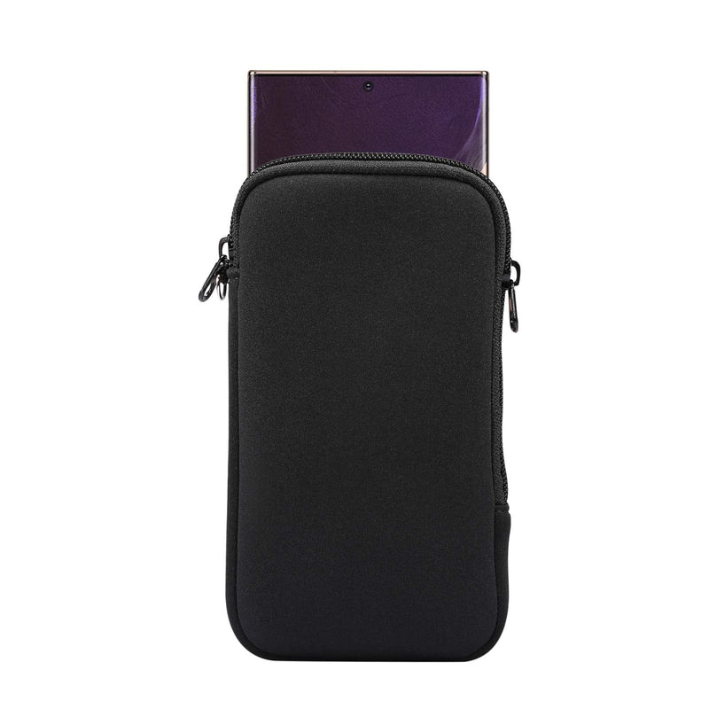 Neoprene Phone Sleeve Case Zipper Cell Phone Pouch For Samsung Galaxy A54 A53 A34 A15, S24 Ultra S24+ S23+ S22+ S23 FE S21 FE S20 FE, iPhone 15 Pro Max 14 13 Pro Max 15 Plus, Pixel 7 8 Pro -L Black Large