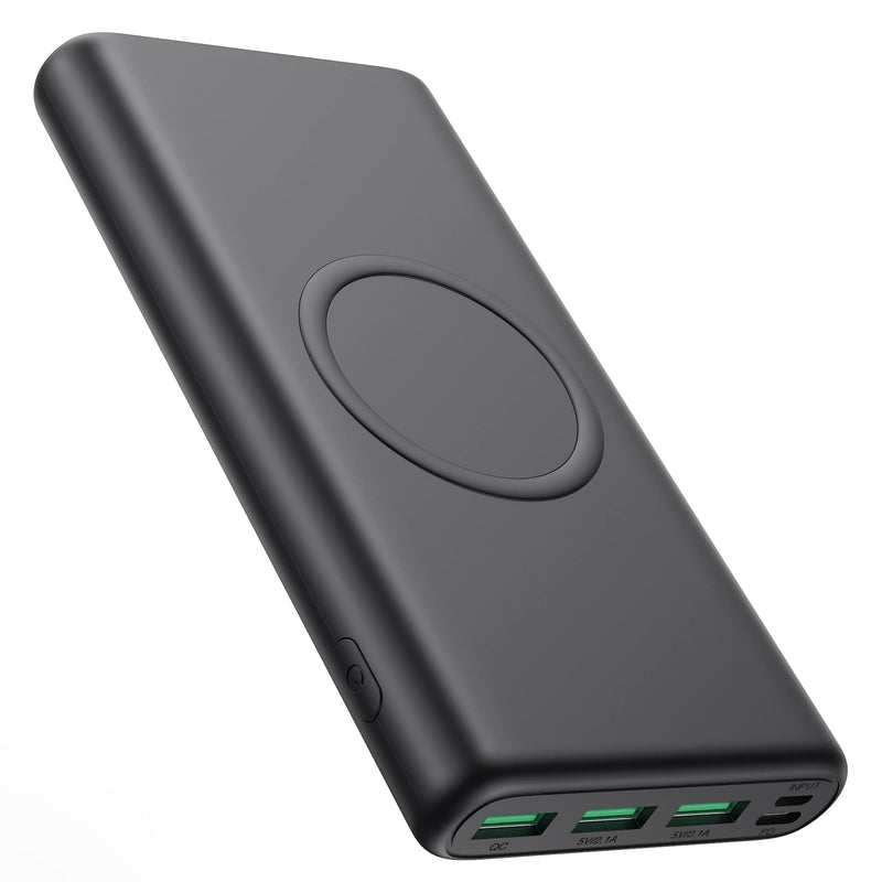 Wireless Portable Charger Power Bank, 33800mAh 15W Fast Wireless Charging 25W PD QC 4.0 USB-C Power Bank, 5 Output & Dual Input External Battery Pack Compatible with iPhone 15/14/13/12/11,Android etc Black