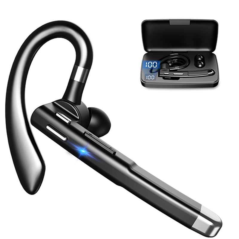 Wireless Headset Business Earpiece 30Hrs Playtime with 450mAh Charging Case Built-in Mic Noise Cancelling Headphone Handsfree Sports Earphone for Android iOS Driving Trucker Driver Business Office Black