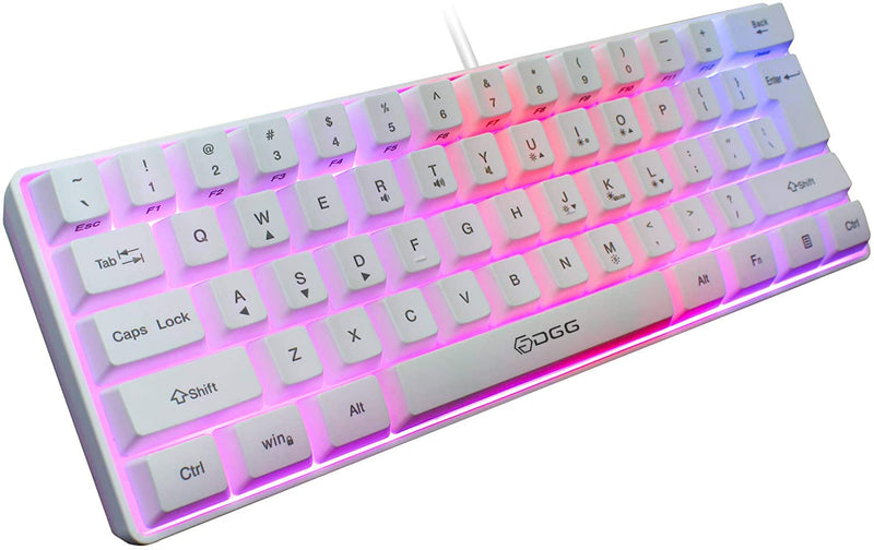 DGG 60% Wired Gaming Keyboard,RGB Backlit Ultra-Compact Mini Keyboard,Waterproof Mini Compact 61 Keys Keyboard, for PC/Mac Gamer, Typist, Travel, Easy to Carry on Business Trip,White White