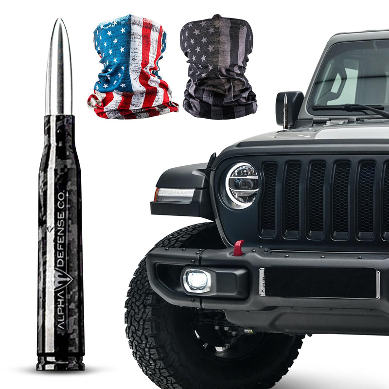 Alpha Defense Round Style Antenna 50 Cal Round Shaped Aluminum Rust Resistant 5.5" Jeep Wrangler + Most Trucks Radio Antenna + Face Shield Alpha Defense Set of 2 (Blackout Digi Camo) Blackout Digi Camo