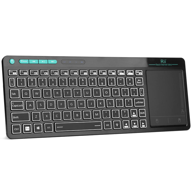 (Dual Mode) Rii RT518S Wireless and Bluetooth 2-LED Color Backlit Multimedia Keyboard with Multi-Touch Big Size Trackpad,Rechargable Keyboard for Android TV Box,PC,Tablets,Smart TV, HTPC, IPTV,Windows 2.4GHz+Bluetooth