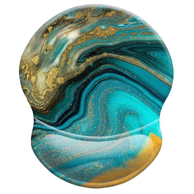 Ergonomic Design Mouse Pad with Wrist Rest Support, Knocent Cute Lycra Cloth, Non-Slip PU Base Mat, Pain Relief Mousepad for Gaming & Working (Wrist Green Gold Marbling) (N7-GL53-R8G9) Wrist Green Gold Marbling
