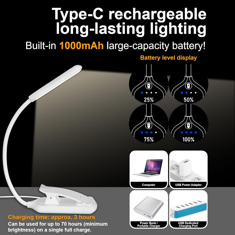 LED Desk Lamp Eye-Caring Clamp Light Clamp Lamps Reading Lights with USB Port, 360°Flexible Gooseneck Bed Night Light by DWEPTU (Include AC Power Plug)