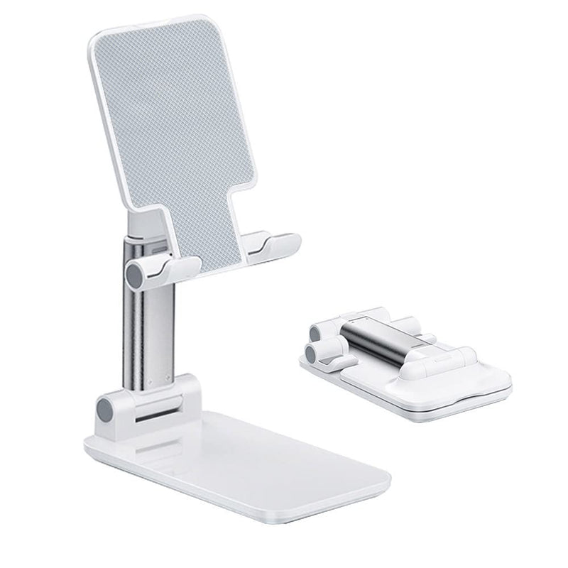 Cell Phone Stand, Angle Height Adjustable Cell Phone Holder with Silicon Pad for Desk Fully Forldable Mobile Phone Holder Compatible with All Mobile Phones, MT-6, (White) White