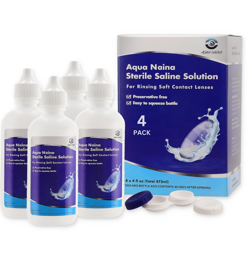 Aqua Naina (4X 4Fl. Oz) - Preservative Free Sterile Saline Solution - Unisol 4 Replacement - Contact Solution for Cleaning, Rinsing and Disinfecting Soft Contact Lenses. (4 Fl Oz (Pack of 4)) 4 Fl Oz (Pack of 4)