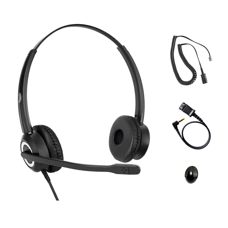 Polycom Phone Headset Noise Cancelling Mic RJ9 U10P Bottom Cable Compatible with Polycom VVX, Shoretel, Avaya Digital Phones Double Ear