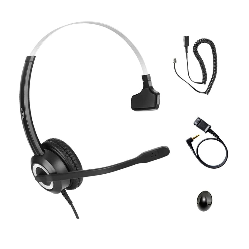 Phone Headset Noise Cancelling Mic RJ9 U10P Bottom Cable Compatible with Polycom VVX, Mitel, Shoretel, Avaya Digital Phones Single Ear