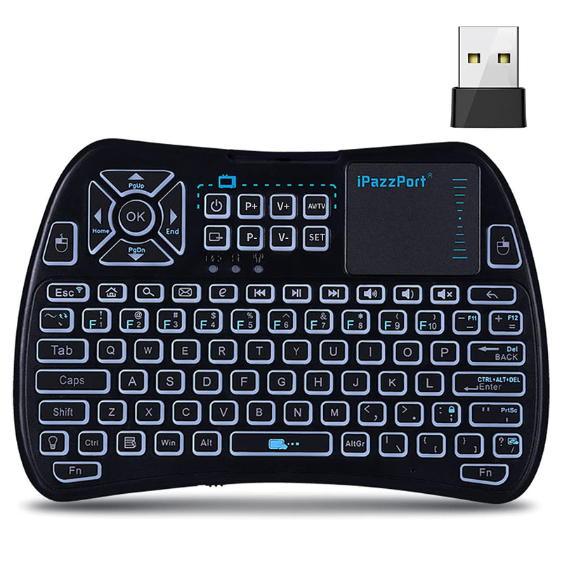 iPazzPort Backlit Mini Keyboard Bluetooth touchpad, Mini 2.4Ghz Keyboard Rechargeable, IR Learning Remote Keyboard for Google/Android TV Box, Raspberry Pi, Smart TV KP-61SM black