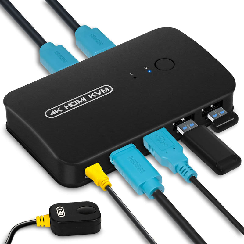 DGODRT HDMI USB KVM Switch 2 Port Selector Box for 2 Computers Share Keyboard Mouse Printer and 1 HD 4K Monitor, 2 KVM Cables Included 4K@30Hz 2 Port