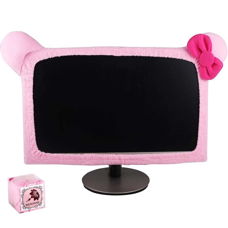 Monfurise 20"-29" Lovely Cute Dustproof Computer Monitor Cover with Cat Ear Laptop TV LCD Screen Monitor Decoration Dust Cover Protector, Pink big Pink
