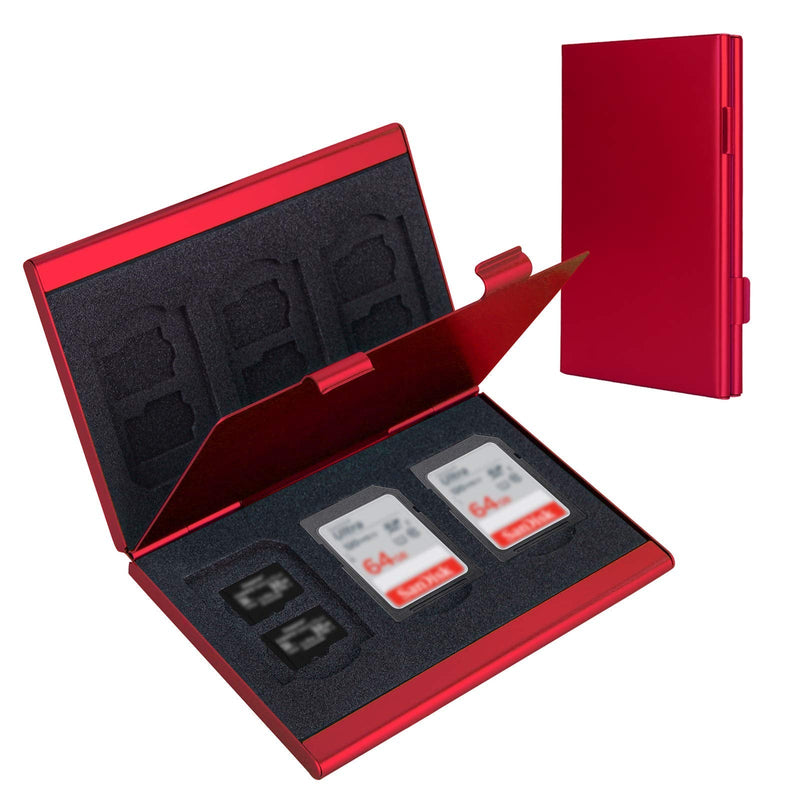 SD Card Holder, SD Card Case, LAVILI CF Memory Card Holder Case Aluminum Alloy Hard Shell, Double-Layer Capacity for 6SD Cards and 12 TF Cards Red Color
