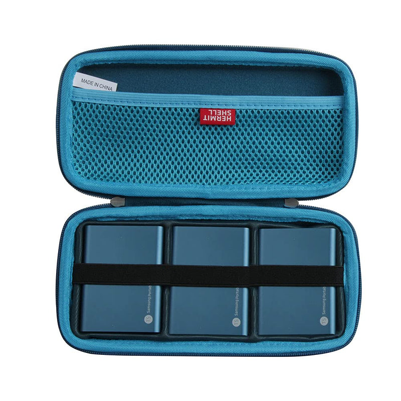 Hermitshell Hard Travel Case for Samsung T5 Portable SSD 250GB 500GB 1TB 2TB USB 3.1 External Solid State Drive (Case for 3 Hard Drives, Dark Blue) Case for 3 hard drives