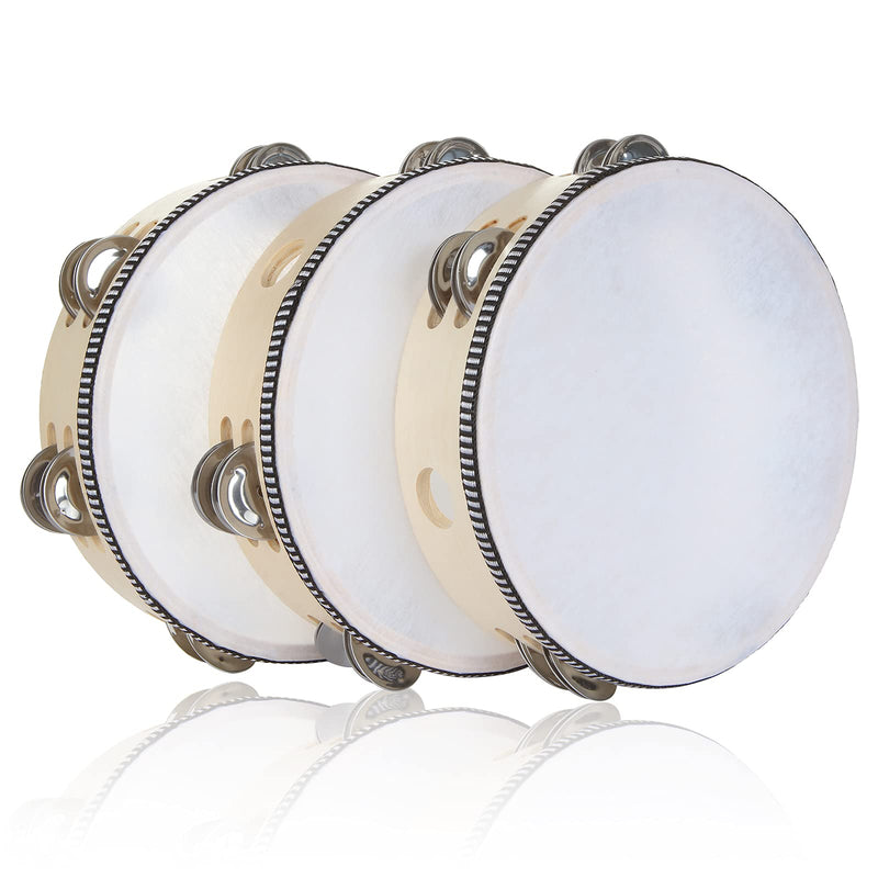[AUSTRALIA] - 3 Pack 8 inch Tambourine for Adults Hand Held Wood Tambourine Metal Jingles Musical Educational Instrument Rhythm Percussion Tambourine for KTV, Party, Church (Single Row) 