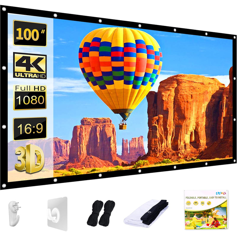 [AUSTRALIA] - AAJK Projection Screen 100 inch, Washable Projector Screen 16:9 Foldable Anti-Crease Portable Projector Movies Screen for Home Theater Outdoor Indoor Support Double Sided Projection 100' 
