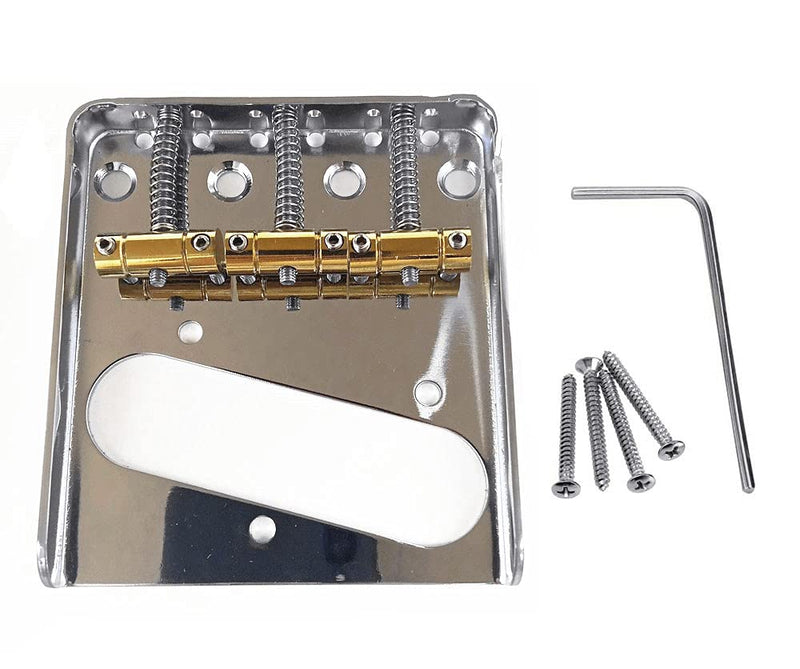 [AUSTRALIA] - Jiayouy Chrome Bridge Assembly with 3 Brass Saddles Set for Fender Telecaster Tele Vintage Electric Guitar Replacement Part 
