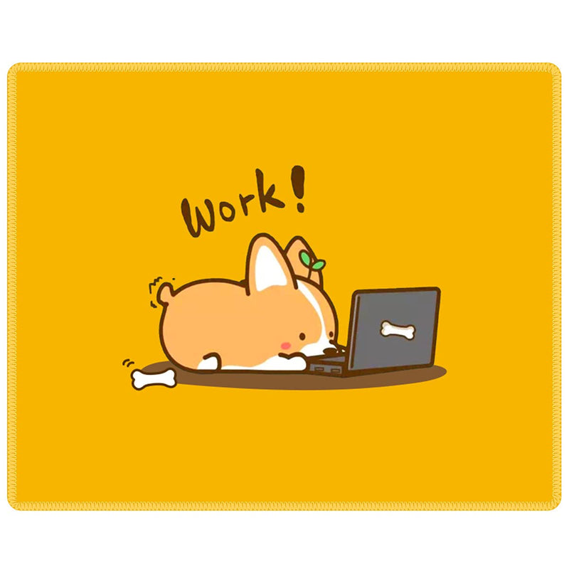 Gaming Mouse Pad with Nonslip Rubber Base|Comfy, Foldable Mat for Desktop, Laptop, Keyboard, Rectangle Mouse Pad with High Resolution Enjoy Precise & Smooth Operating Experience by Qisan(Work Corgi) Yellow -Work Corgi(Rectangle standard)