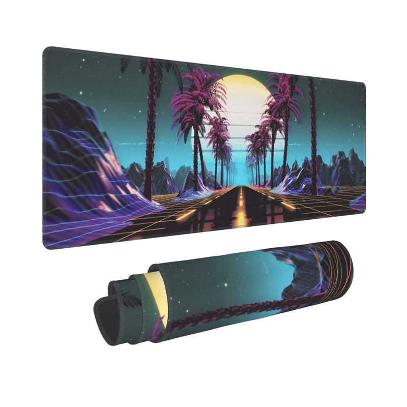 Retrowave Synthwave Large Gaming Mouse Pad XL Desk Mat Long Extended Mousepad Nonslip Rubber Base Stitched Edges Office Desktop Decor Mice Pads 31.5'' X 11.8''